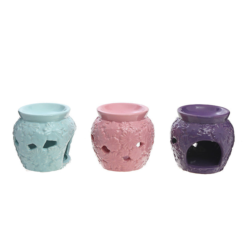 Ceramic Oil Burner (Embossed Daisy) (Asstd) - Set of 3