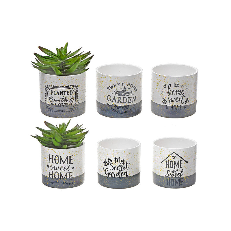 Ceramic Round Planters (Home Sweet Garden) (6/Disp) - Set of 6