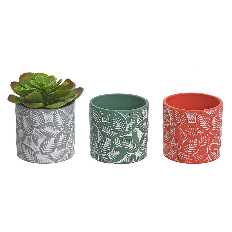 Ceramic Round Embossed Planters (Leaf) (6/Disp) - Set of 6