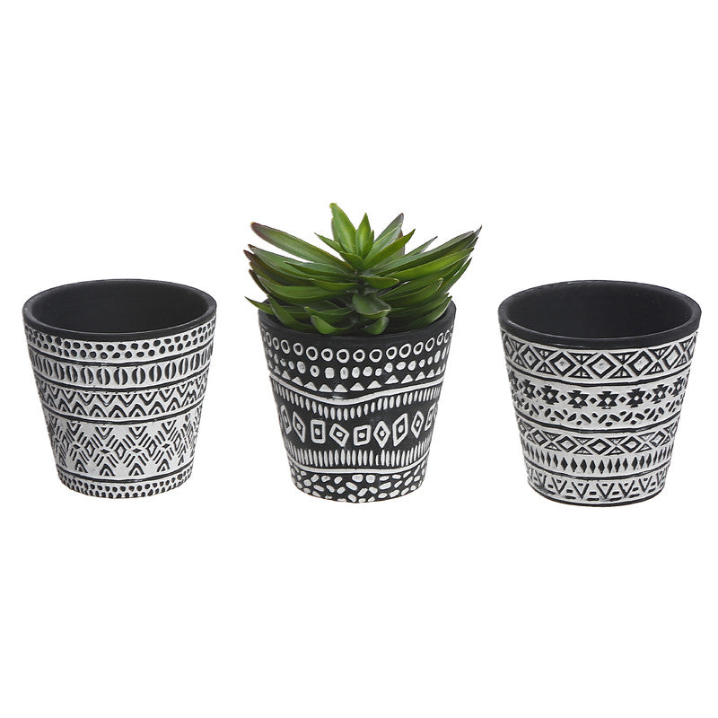 Ceramic Round Embossed Planters (Gray Geo) (6/Disp) - Set of 6