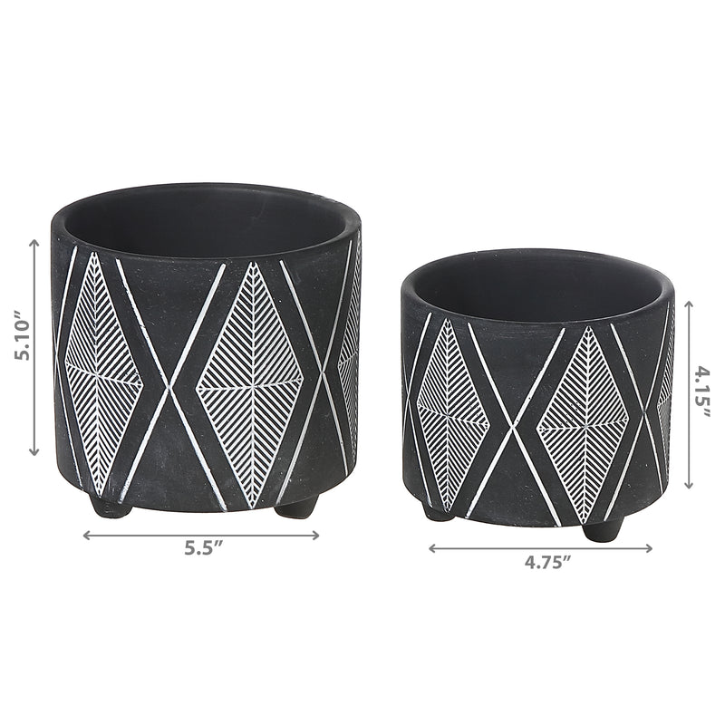 Ceramic Round Planters Black Diamond Set Of 2