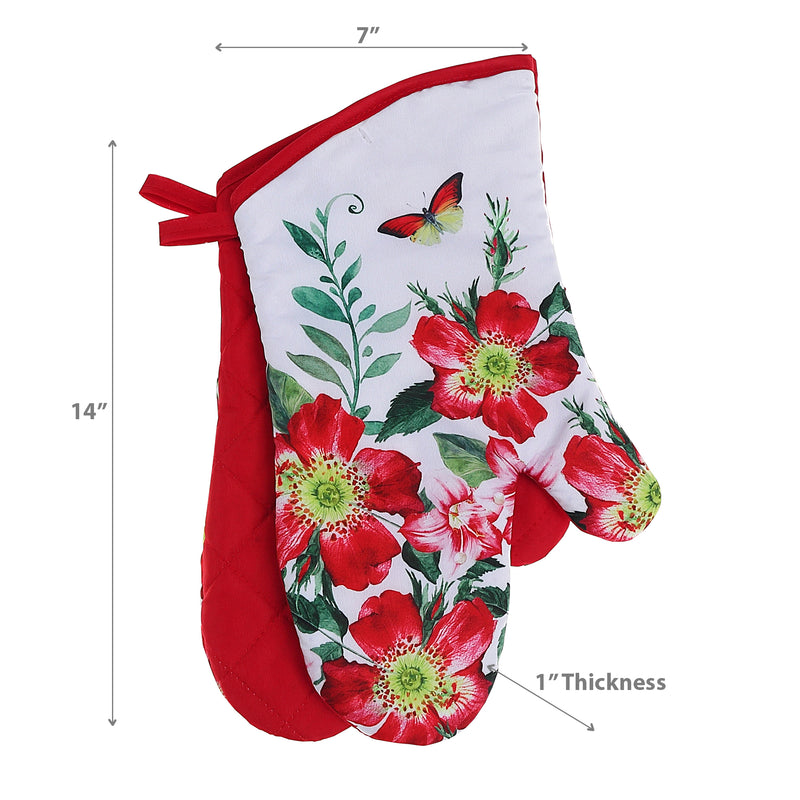 Oven Mitts 2 Pcs Fiery Red Floral - Set of 2