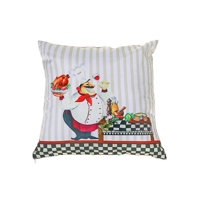 Polyester Digital Print Cushion (Chef Serving Chicken) (18 X 18) - Set of 2