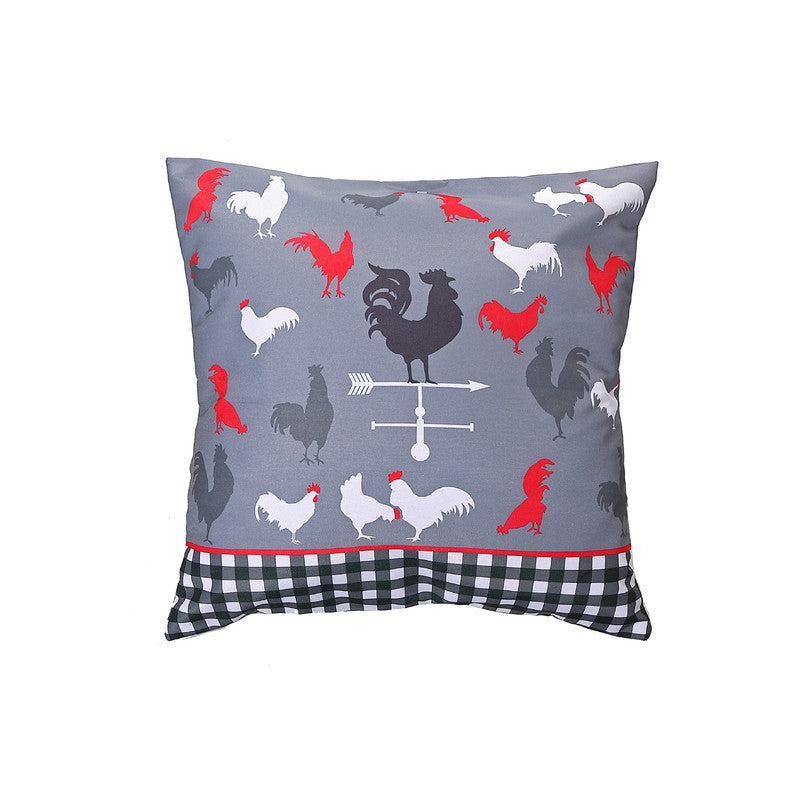 Polyester Digital Print Cushion (Farmhouse Rooster) (18 X 18) - Set of 2