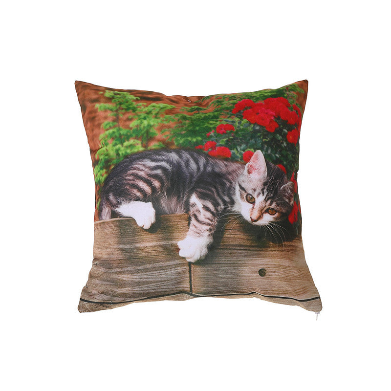 Polyester Digital Print Cushion (Lazy Cat) (18 X 18) - Set of 2