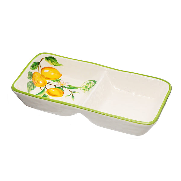 Ceramic Lemon 2-Section Tray - Set of 2