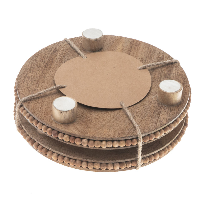 Set Of 2 Mango Wood Beaded Round Trivet