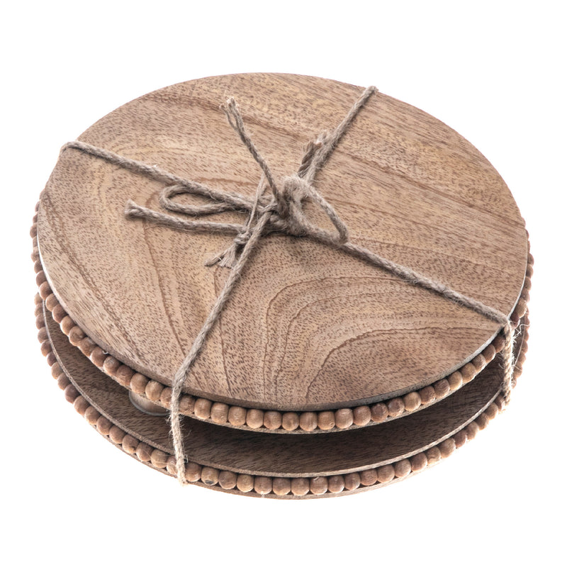 Set Of 2 Mango Wood Beaded Round Trivet