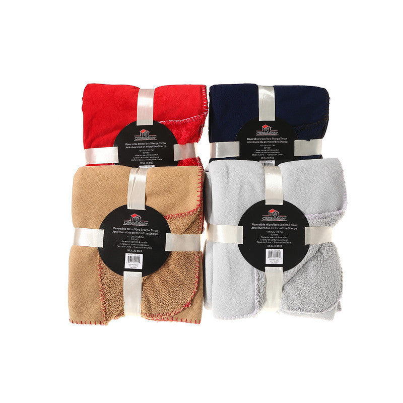 Reversible Microfibre Sherpa Throw (Asstd) (50 X 60) - Set of 4