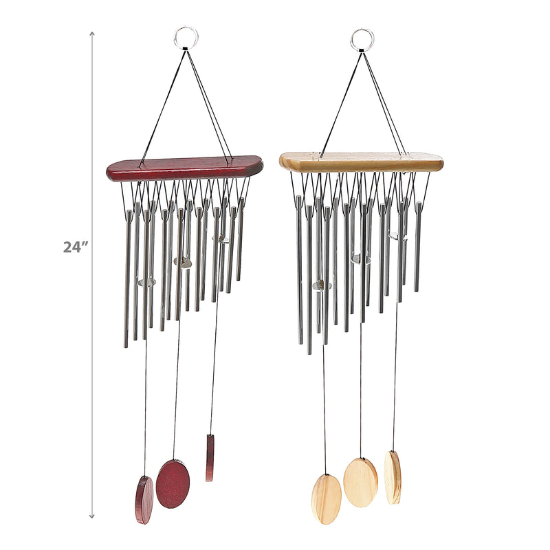 24" Oval Windchime With Wood Pendants Asstd - Set of 2