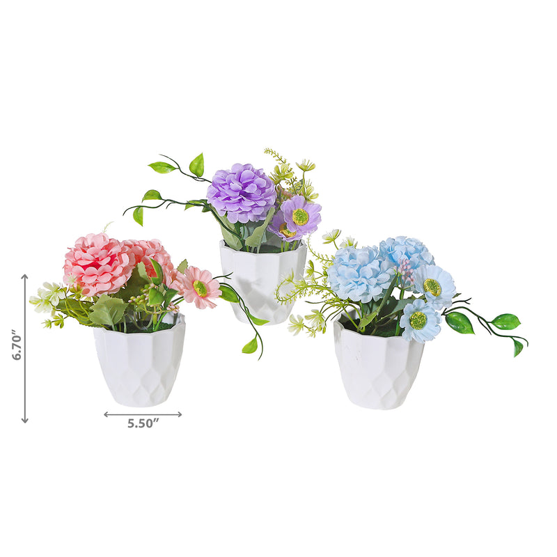 Artificial Carnation In White Pot Asstd - Set of 3