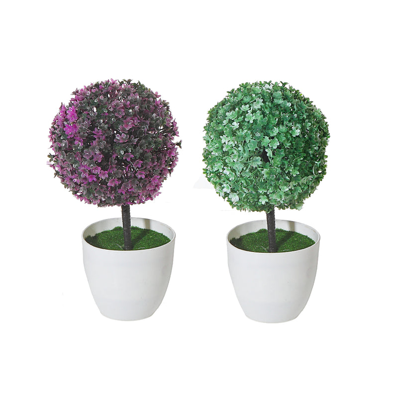 Artificial Topiary Ball Plant In White Pot Asstd - Set of 2