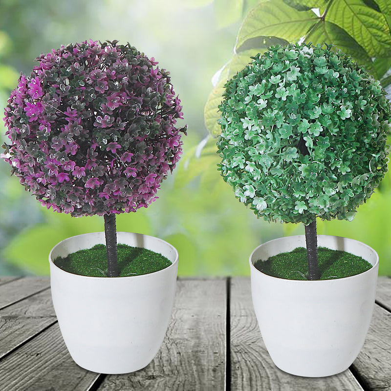 Artificial Topiary Ball Plant In White Pot Asstd - Set of 2