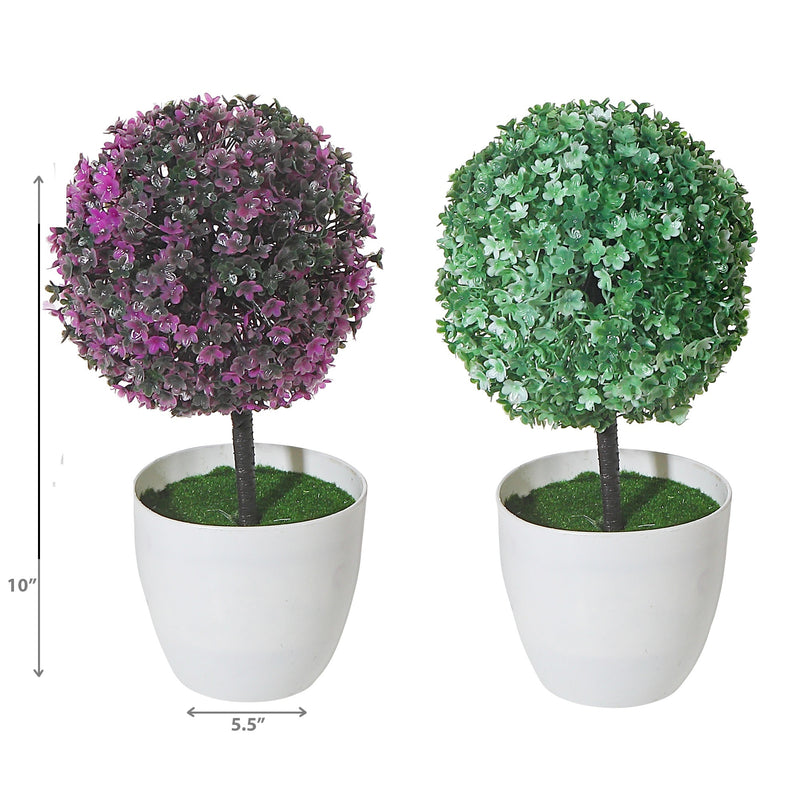 Artificial Topiary Ball Plant In White Pot Asstd - Set of 2