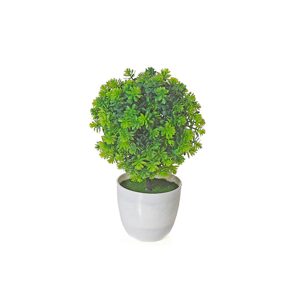 Artificial Green Topiary Ball Plant In White Pot - Set of 2