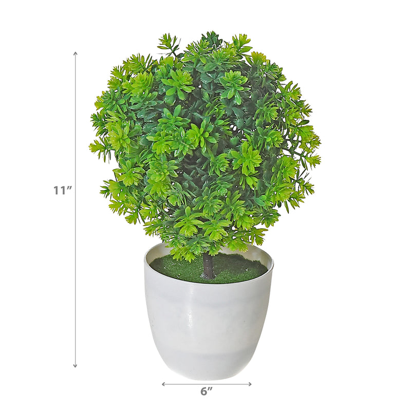 Artificial Green Topiary Ball Plant In White Pot - Set of 2