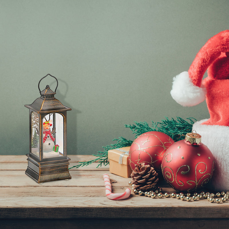 Led Lantern With Snowman Decor