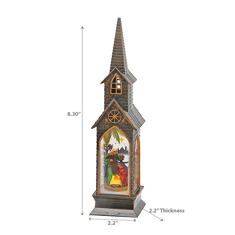 Led Bronze Church With Nativity Scene