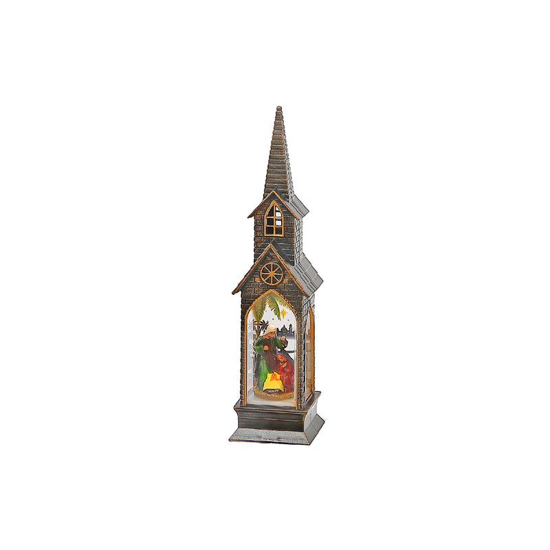 Led Bronze Church With Nativity Scene