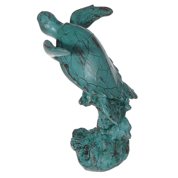 Polyresin Turquoise Sea Turtle Swimming Up Figurine