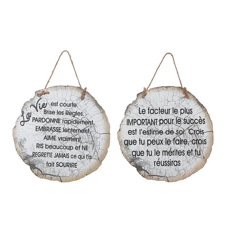 Hanging Round Log Wall Art (Inspirational - French) (Asstd) - Set of 2