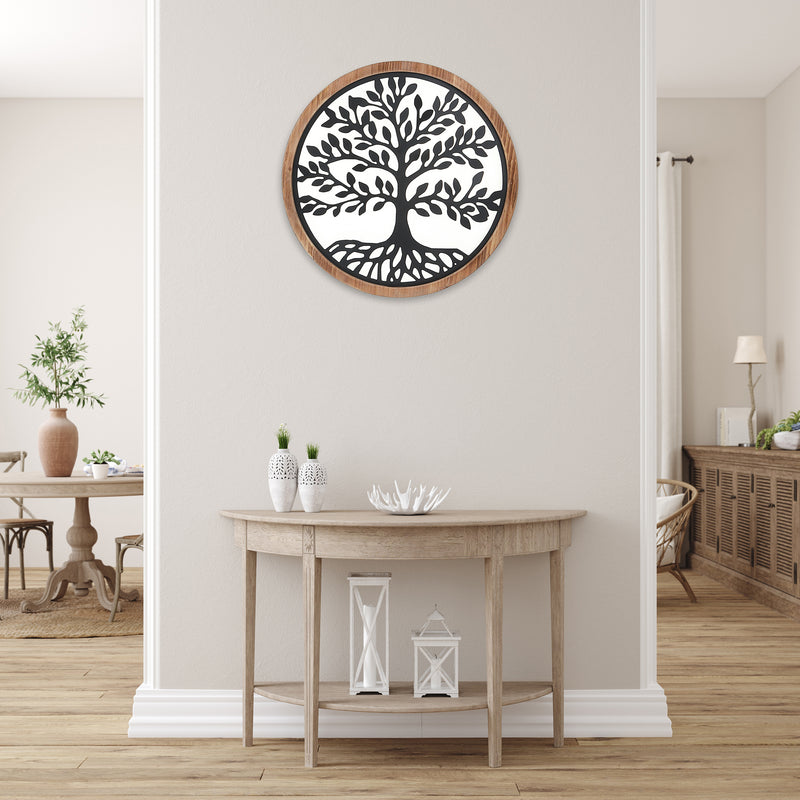 Wood Framed Metal Tree Of Life Wall Art