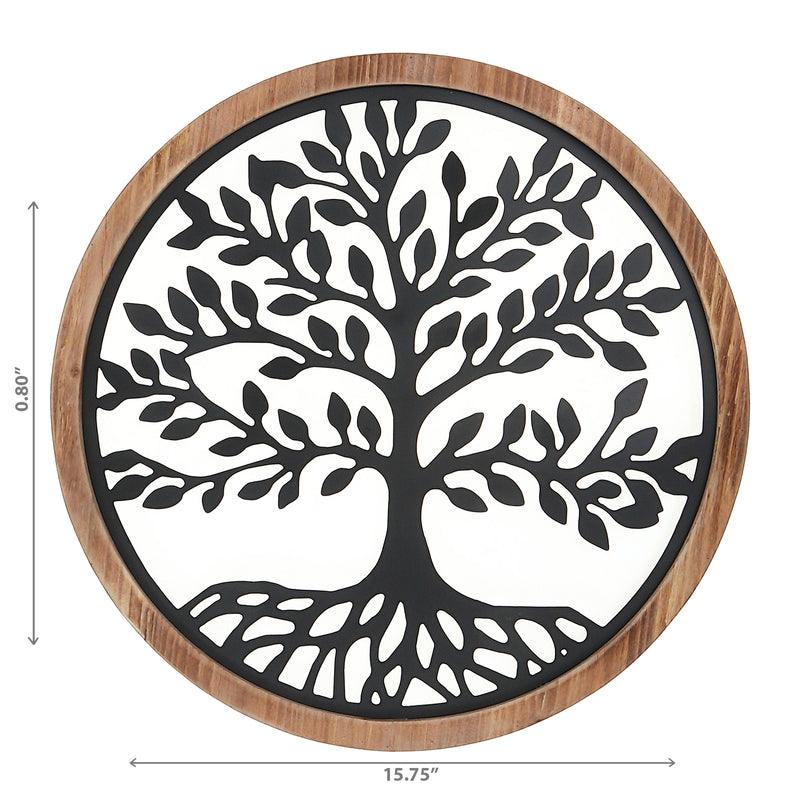 Wood Framed Metal Tree Of Life Wall Art