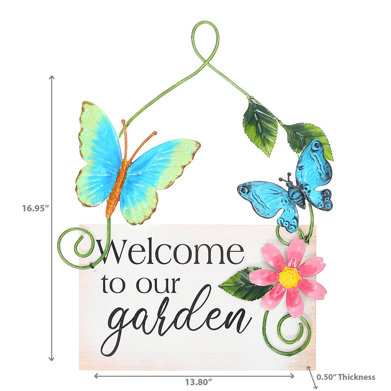 Welcome To Our Garden Metal Butterfly Hanger