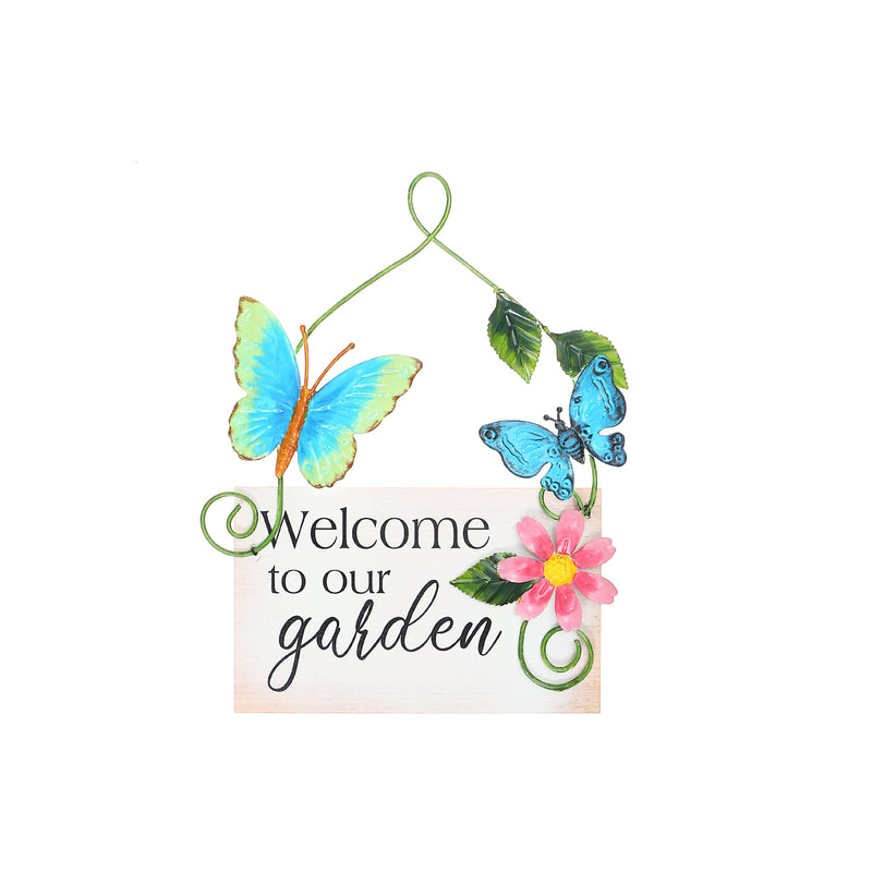 Welcome To Our Garden Metal Butterfly Hanger