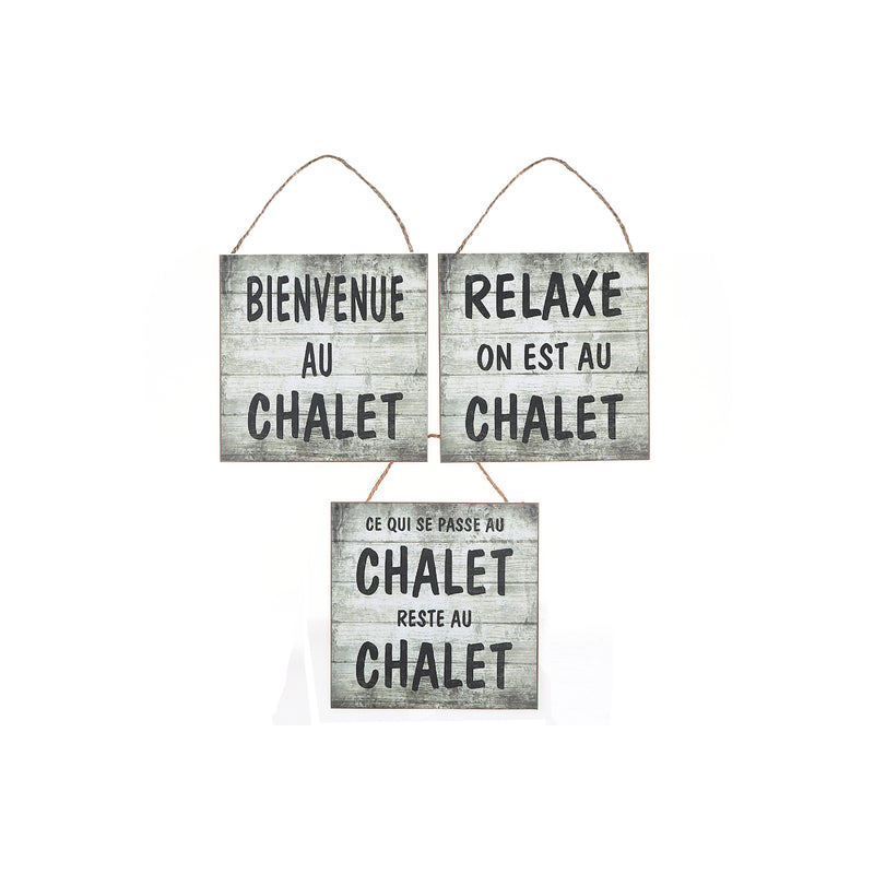 Mdf Wall Signs Bienvenue Au Chalet 8 X 8 Asstd - Set of 3