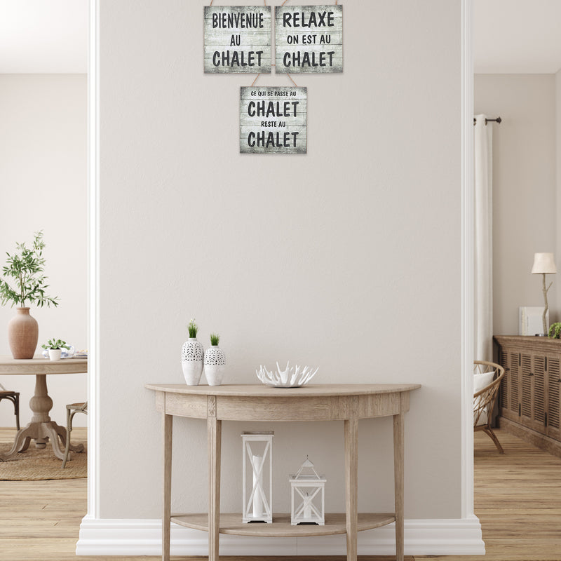 Mdf Wall Signs Bienvenue Au Chalet 8 X 8 Asstd - Set of 3