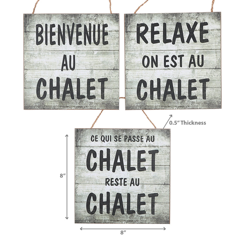 Mdf Wall Signs Bienvenue Au Chalet 8 X 8 Asstd - Set of 3