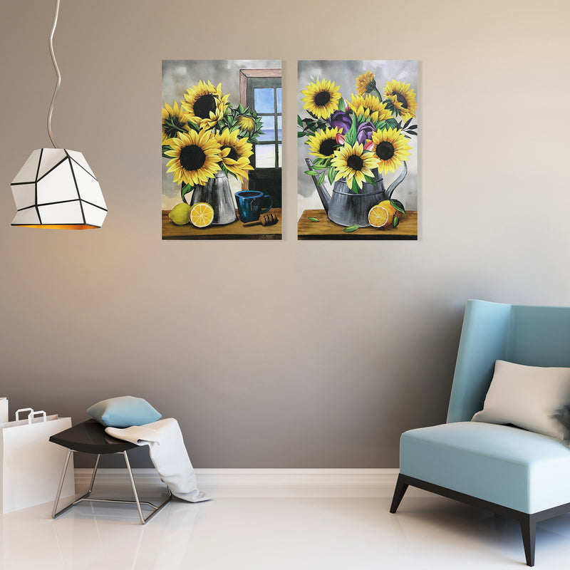 Canvas Wall Art Sunflower And Lemons  - Set of 2