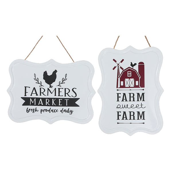 Hanging Metal Sign Farm Sweet Farm/Farmer'S Market Asstd - Set of 2