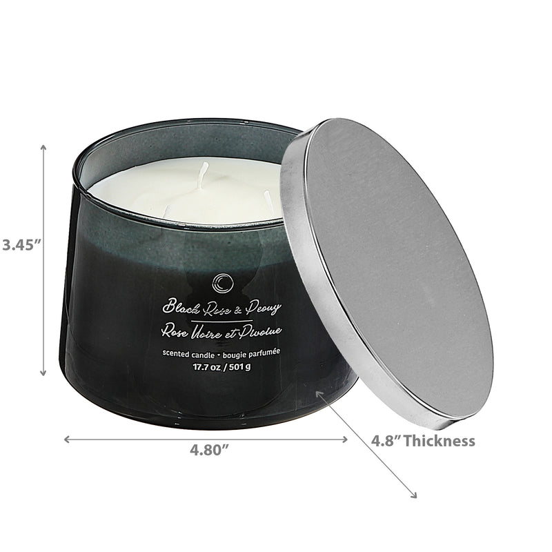 18Oz 3 Wick High Gloss Taper Candle Black Rose & Peony