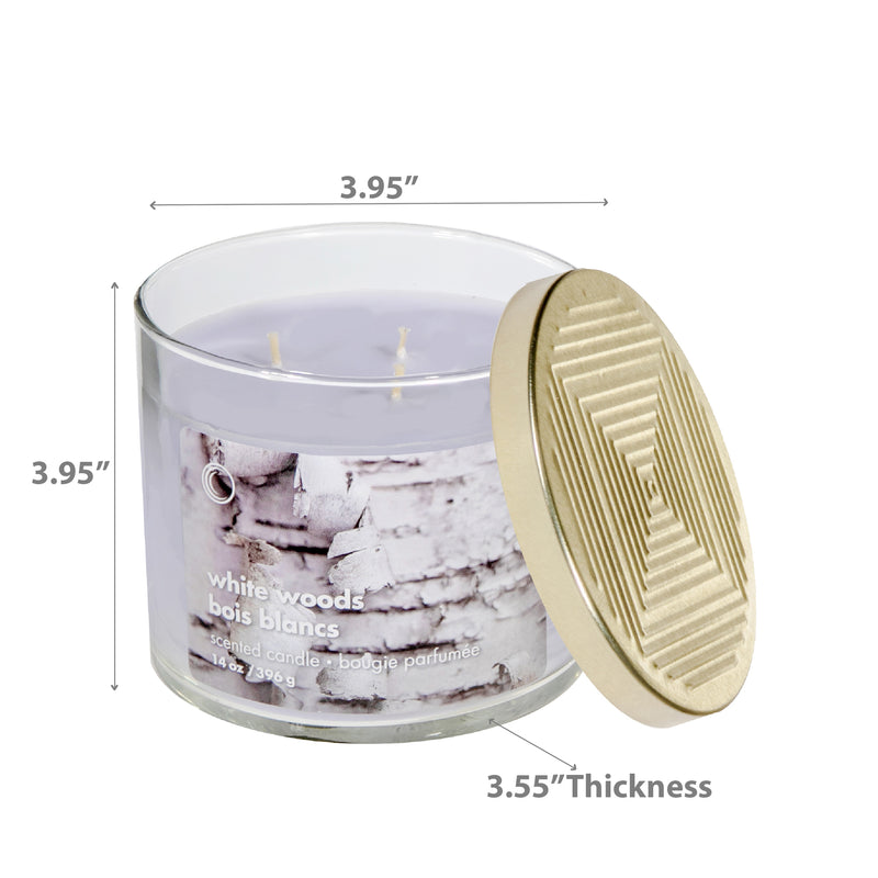 14 Oz 3 Wick Jar Candle With Lid White Woods