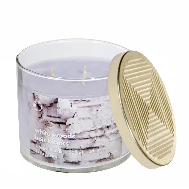 14 Oz 3 Wick Jar Candle With Lid White Woods