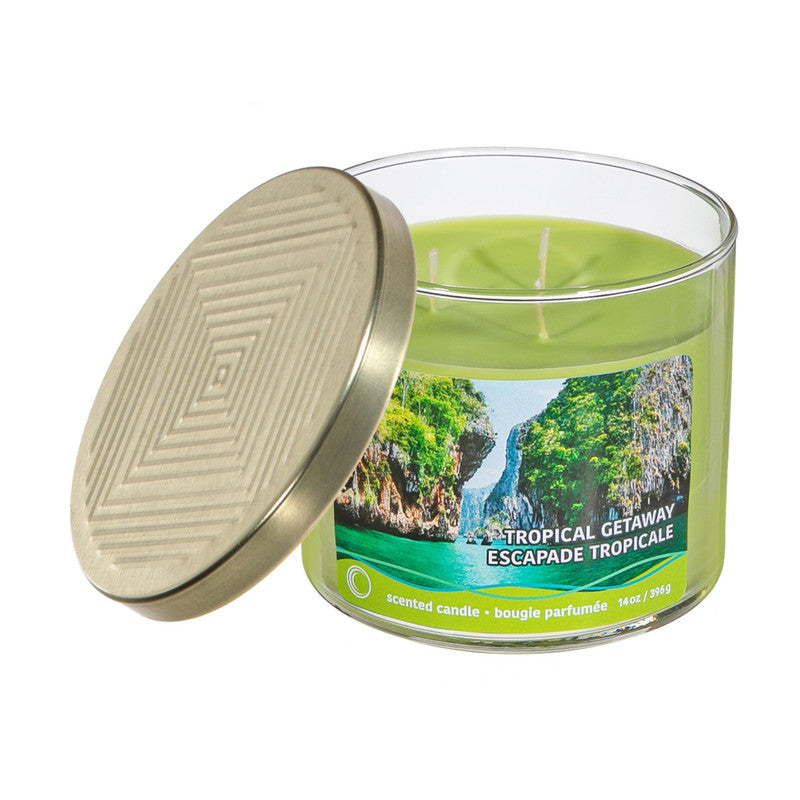 14 Oz 3 Wick Jar Candle With Embossed Lid (Tropical Getaway) - Set of 2