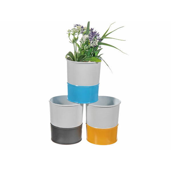 Color Block Metal Round Planter (Tall Mini) (Asstd) - Set of 3