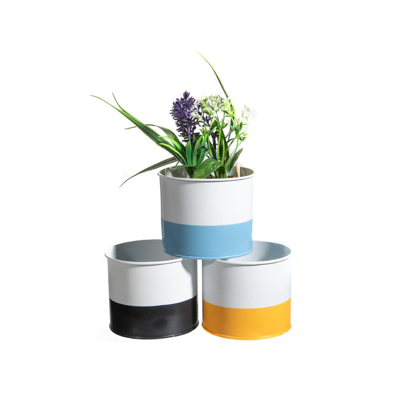 Color Block Metal Round Planter (Mini) (Asstd) - Set of 3