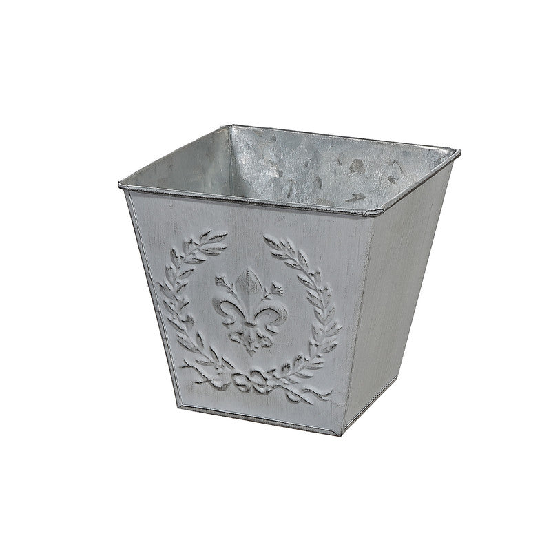 Embossed White Metal Planter (Square)