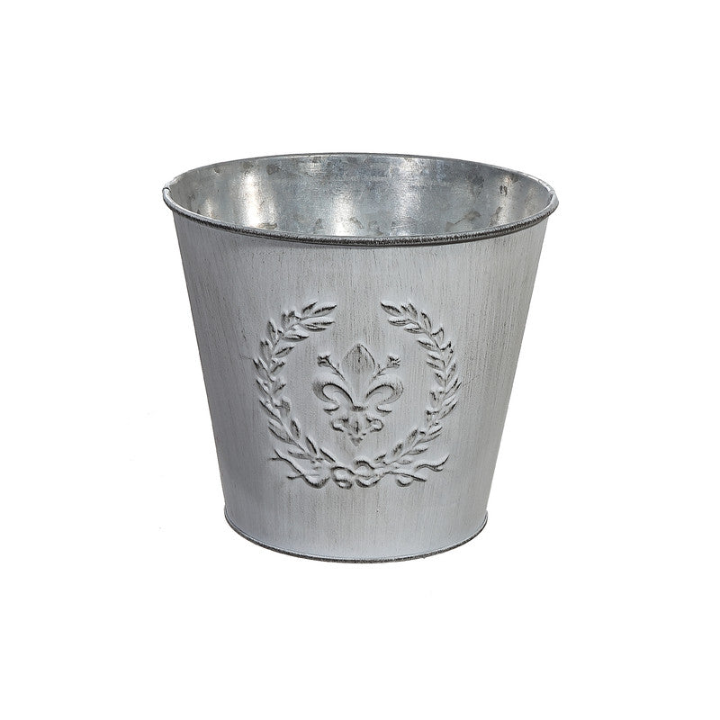 Embossed White Metal Planter (Round)