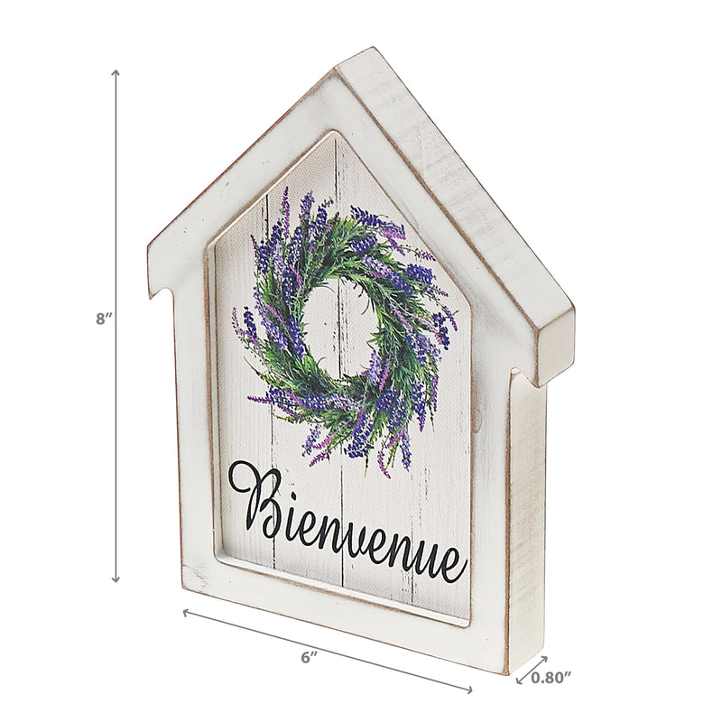 House Shape Wood Framed Canvas Sign Bienvenue