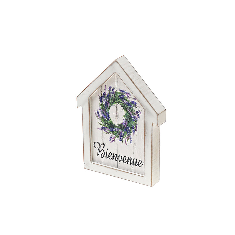 House Shape Wood Framed Canvas Sign Bienvenue