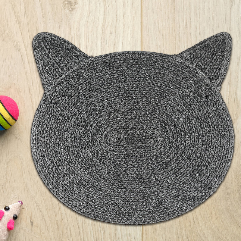 Braided Cotton Cat Shape Mat Charcoal Gray