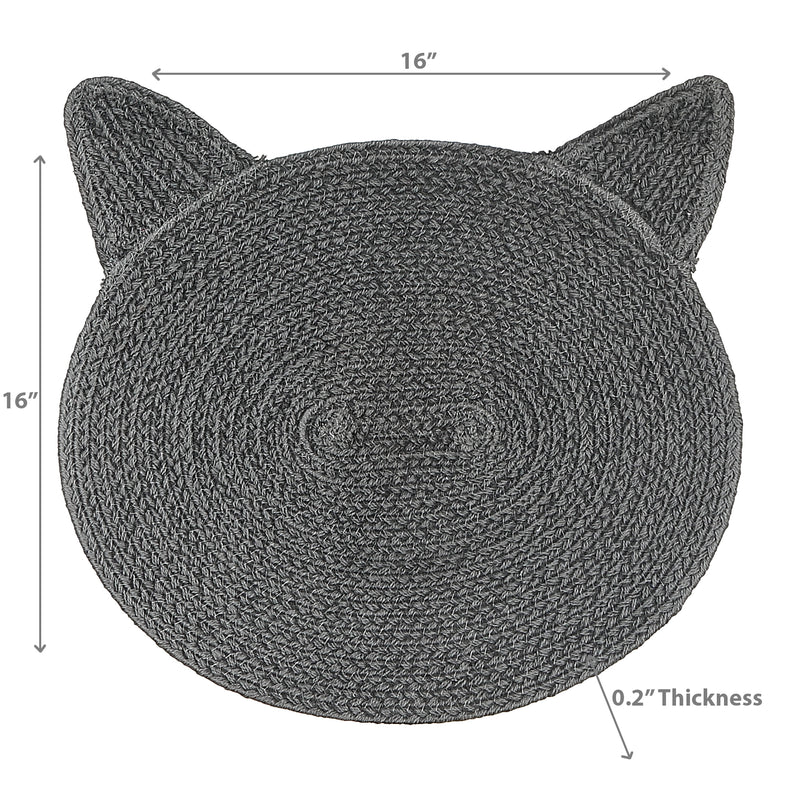 Braided Cotton Cat Shape Mat Charcoal Gray