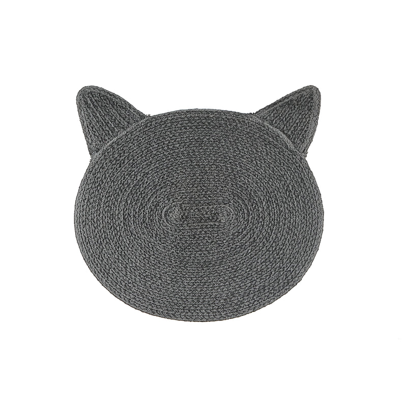 Braided Cotton Cat Shape Mat Charcoal Gray