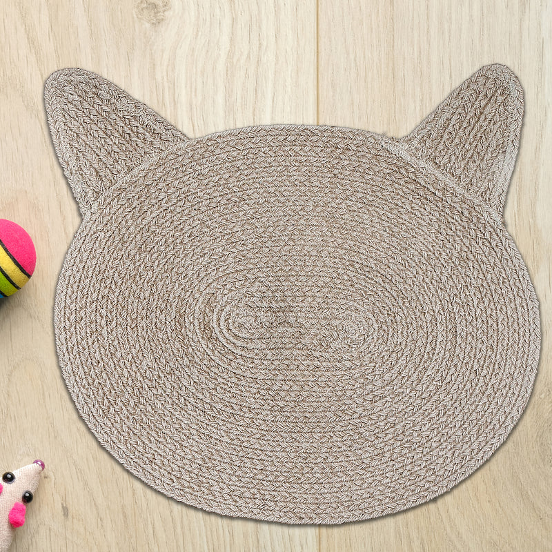 Braided Cotton Cat Shape Mat Taupe