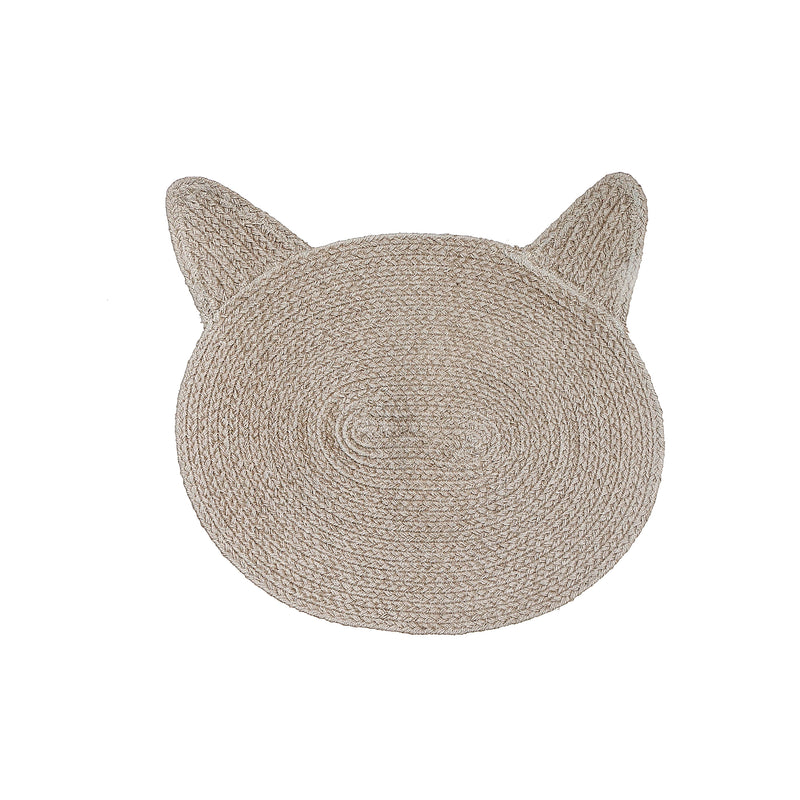 Braided Cotton Cat Shape Mat Taupe