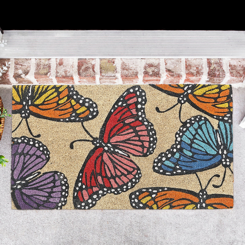 Coir Door Mat Rainbow Butterflies